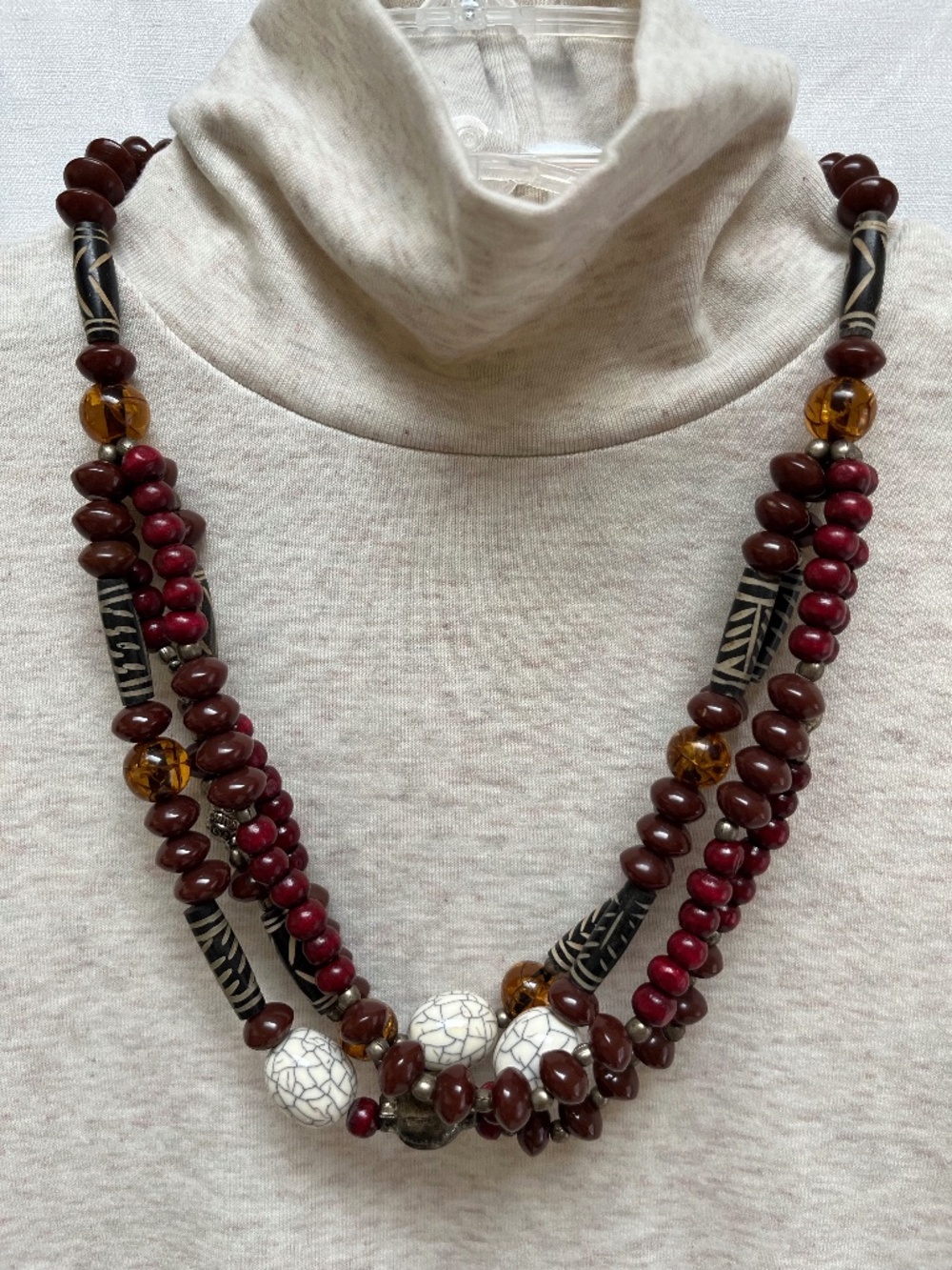 Multi Strand Burgundy & Brown Bead Necklace